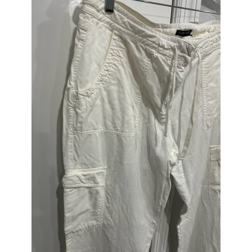 Eileen Fisher Utility Cargo Pants White Sz 14 Drawstring Linen Blend Travel - Picture 4 of 10